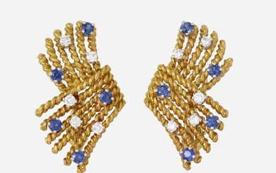 Jean Schlumberger for Tiffany & Co. 'V-Rope' sapphire, diamond, and gold earrings