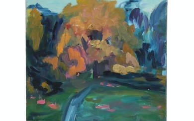 Jerald Mironov Abstract Landscape Oil Painting of Winding Path and Trees