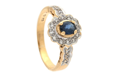 Jewellery Ring RING, 18K gold, blue sapphire, brilliant cut diamon...