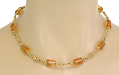 Judith Ripka Diamond Citrine Long Bead Motifs 18k Yellow Gold Necklace