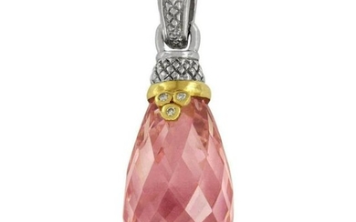 Judith Ripka Pink Quartz Diamond Two-Tone Gold Pendant