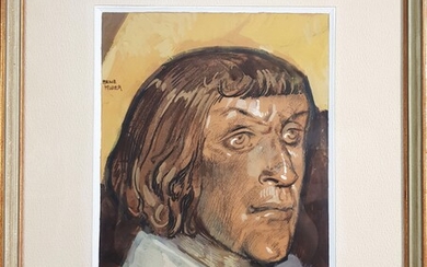 KUDER René (1882-1962) "Portrait d'homme de trois quart" Dessin à la gouache et au crayon...