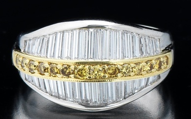Ladies' Platinum, Gold, Yellow and White Diamond Ring