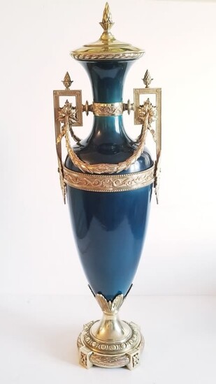 Large 19C Sevres Style Porcelain Gilt Bronze Vase