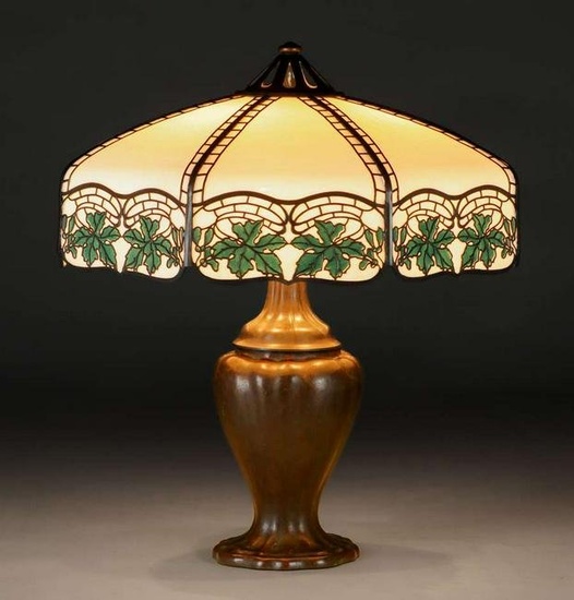 Large Handel Maple Leaf Overlay Lamp c1910