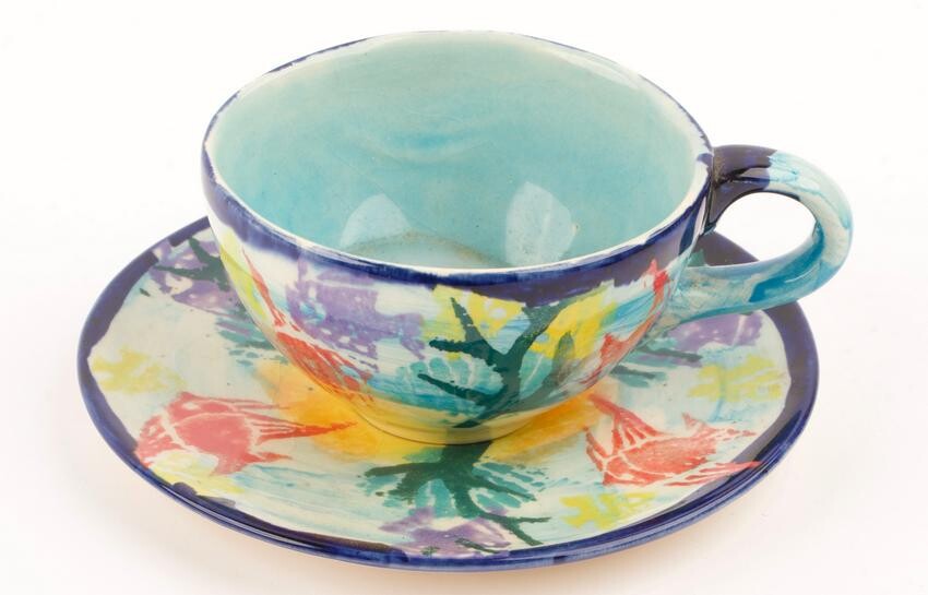 Late 1980s Hand-Decorated Tea Cup and Saucer