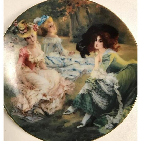 Limoges Porcelain Plate, Elegant Rococo Ladies