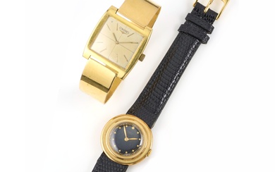 Longines and Universal, two gentleman's gold wristwatches, the Longines with a signed gold dial with