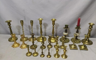 Lot 24 Assorted Brass Candlesticks Candle Holders