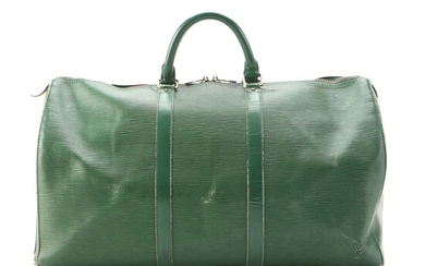 Louis Vuitton Keepall 50 Duffle Bag in Borneo Green Epi and Smooth Leather