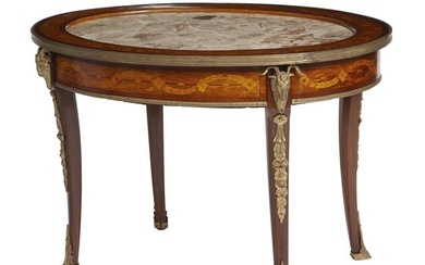 Louis XV Style Bronze Mounted and Marquetry Inlaid Marble Top Low Table Early 20th Century