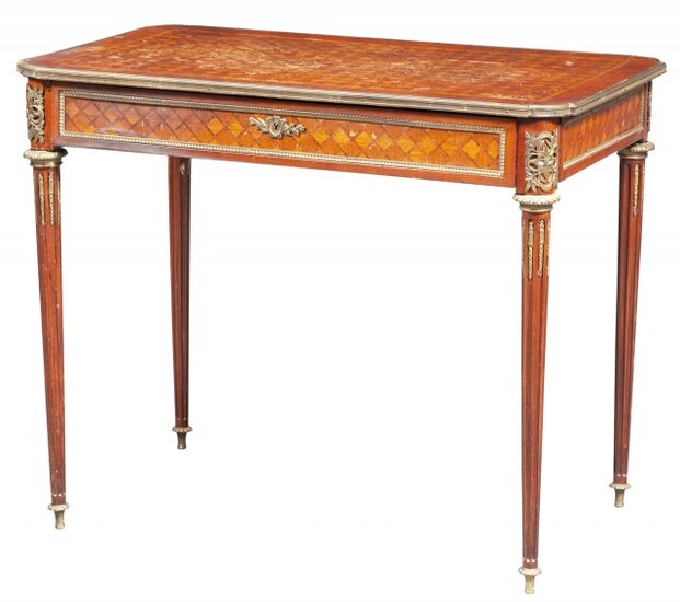 Louis XVI Style Gilt-Bronze Mounted Tulipwood and Parquetry Table