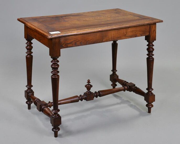 Louis XVI Style Oak Table With Finial Stretcher