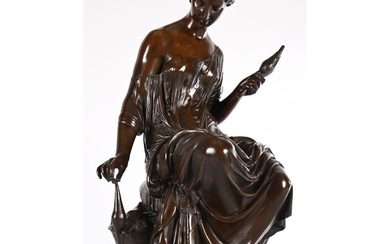 MOREAU Mathurin. (1822-1912). «La fileuse». Bronze à belle patine brune nuancée. Modèle dit de présentation...