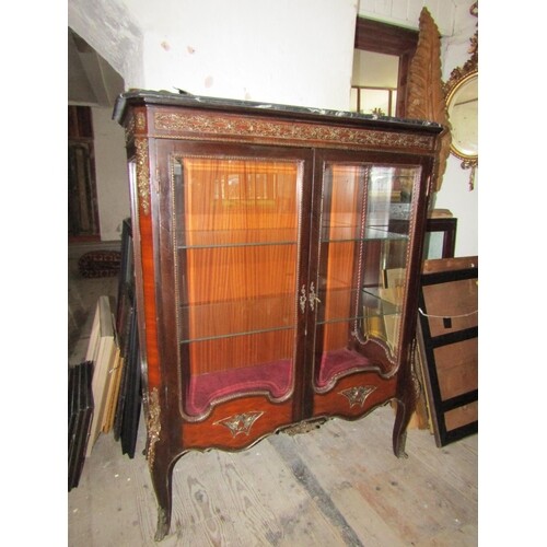 Marble Top Twin Drawer Glazed Display Cabinet with Ormolu De...