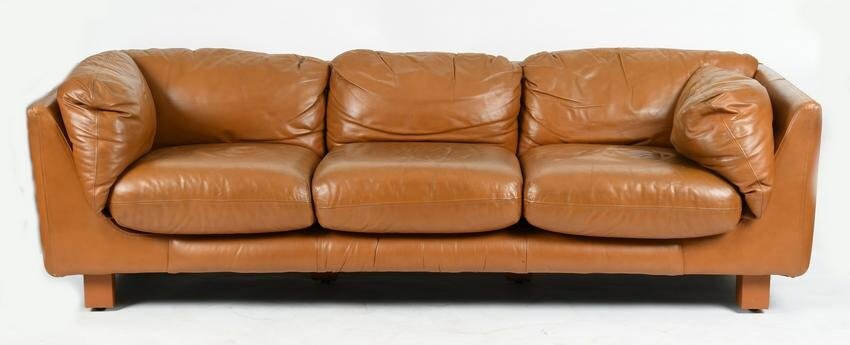 Mid Century Modern Leather Upholstered Sofa