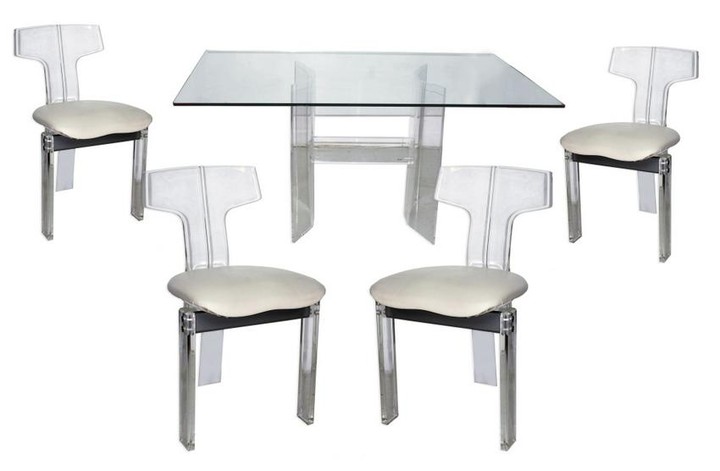 Modern Lucite Dining Room Table with 4 Chairs Set