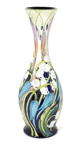 Moorcroft Pottery (British), a Limited Edition 'Kali Zoe' ceramic vase designed by Emma Bossons, 2004, impressed pottery marks, signed E Bossons, numbered 69/300, sold with original box and booklet, The oviform with extended neck tube-lined and...