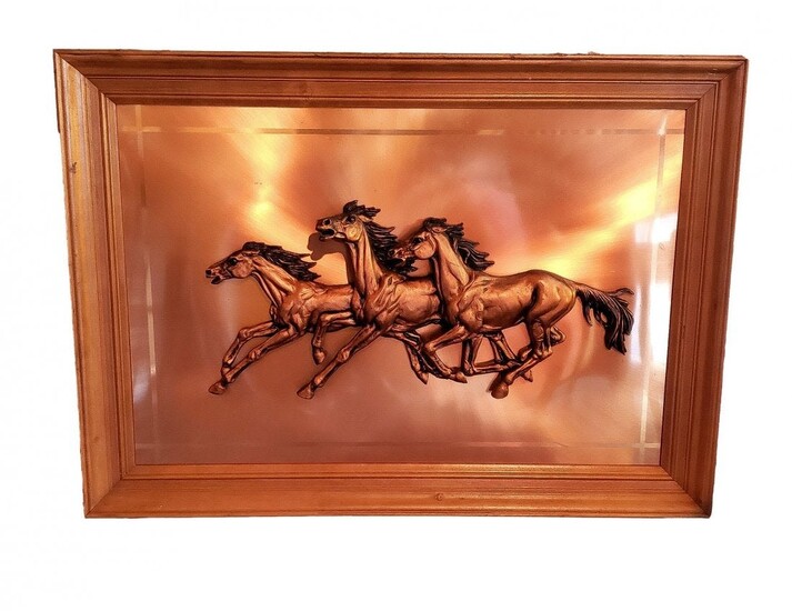 Mustangs in Stride : Bas Relief Copper Framed Art