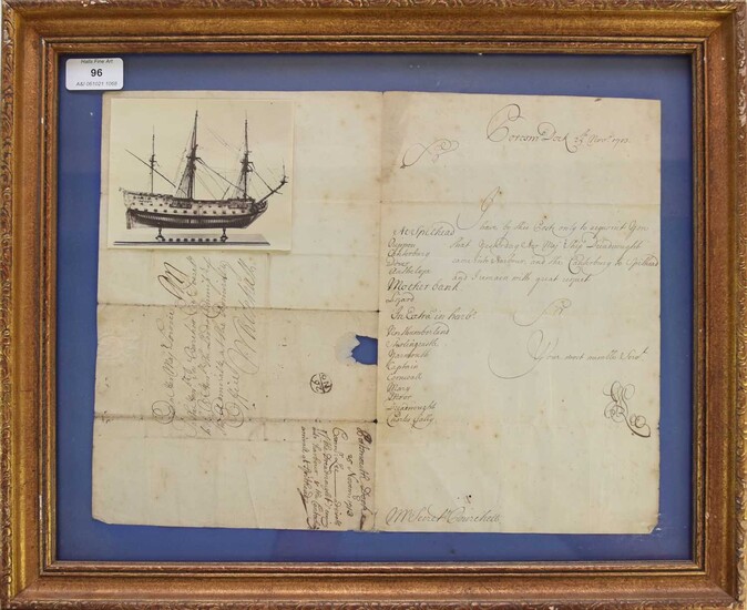 NAVAL DOCUMENT. Autograph letter to Josiah Burchett, Secretary to the Admiralty