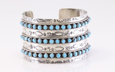 Native America Zuni Sterling Silver Turquoise Bracelet Cuff By P.Ukestine.