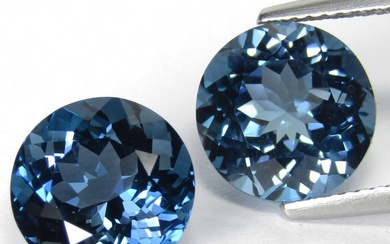 Natural London Blue Topaz 12 MM Round Cut Gemstone Pair
