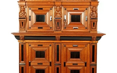 (-), Oak 4-door wardrobe in Renaissance style with...