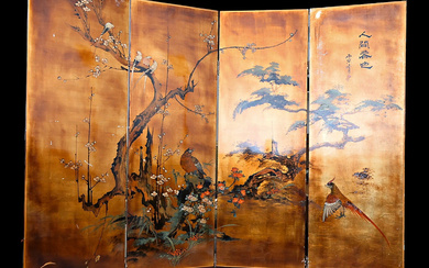 PAINTED FOUR PART JAPAN FLOOR SCREEN, 19/20th С.
