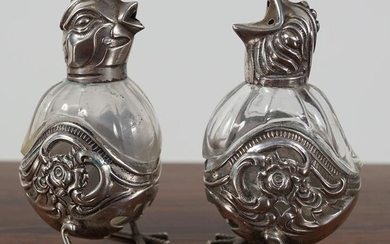 PAIR NOVELTY CRYSTAL & SILVER PLATED CONDIMENTS