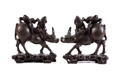 PR (19th c) CARVED CHINESE SILVER WATER BUFFALOS