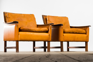 Paar Lounge Sessel, Leder / Holz, Dänemark, 1960er Jahre (2)