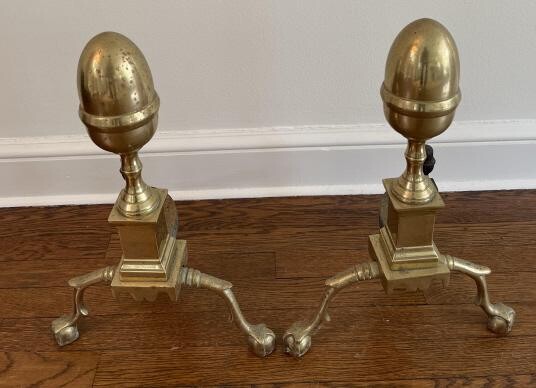 Pair Antique Federal Brass Andirons