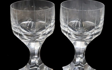 Pair Baccarat France Crystal Glass Tall Water Goblets in Mecure, Signed