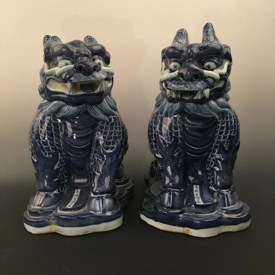 Pair Chinese Blue-White Ruishou Figure