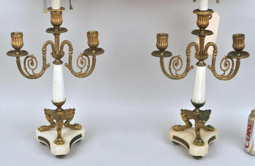 Pair French Empire Style Bronze/Marble Candelabra