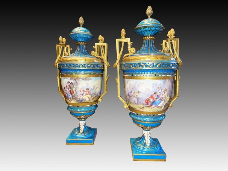 Pair Of Porcelain & Gilt Bronze Vases In The Manner Of Sèvres French,19th century