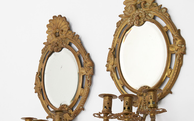 Pair Victorian gilt brass girandole mirrors
