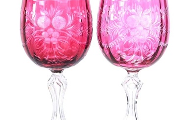 Pair Wine Stems, ABCG, Color Cut To Clear