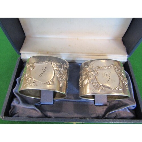Pair of Antique Solid Silver Decorated Oval Form Napkin Ring...