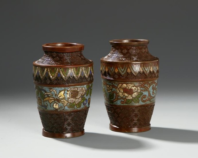 Pair of Chinese Bronze Cloisonne Vases