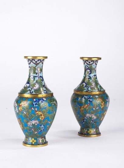Pair of Chinese Cloisonne Enamel Flowers Vases