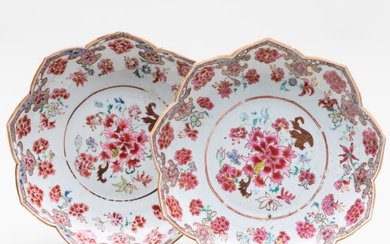 Pair of Chinese Export Porcelain Lotus Petal Form Dishes