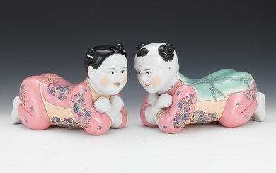 Pair of Chinese Porcelain Figural Head Pillows