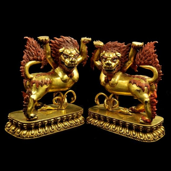 Pair of Chinese Tibetan Bronze Kylin
