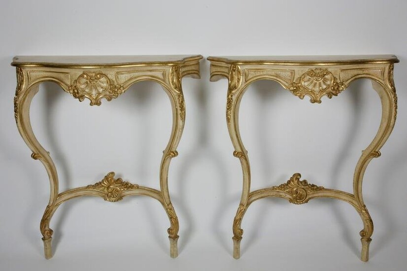Pair of Contemporary Louis XV Style Console Tables