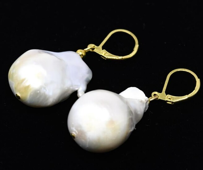 Pair of Large Cultured Baroque Pearl Earrings
