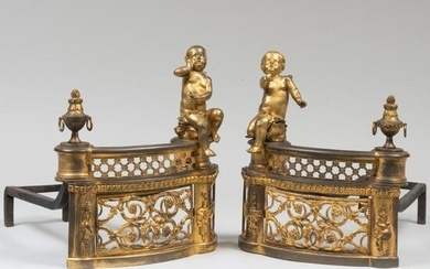 Pair of Louis XVI Style Ormolu Figural Chenets