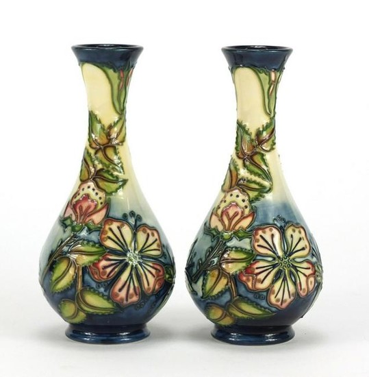 Pair of Moorcroft pottery vases, hand painted with