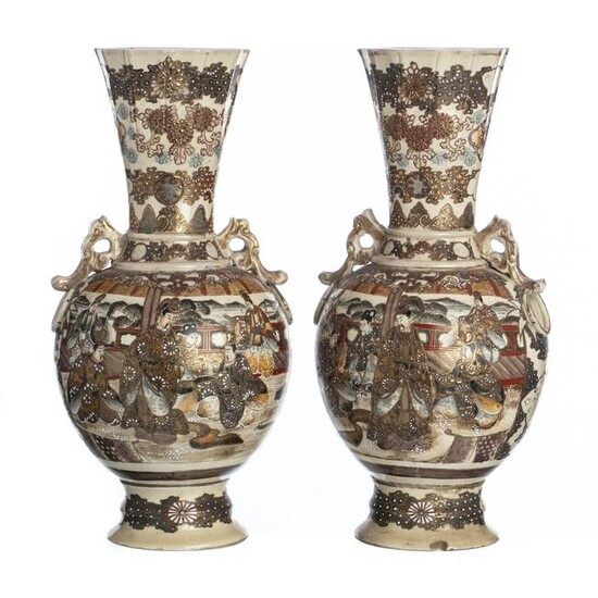 Pair of Satsuma ceramic vases