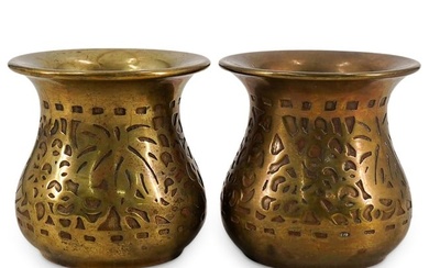 Pair of Tiffany Studios Bronze Grapevine Inkwells